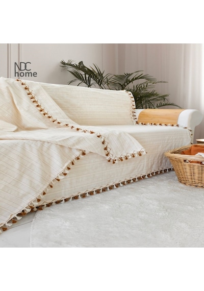 Dnc Home Tekstil Ndchome Buldan Dokuması Keten Ponponlu Koltuk Örtüsü 170 x 220