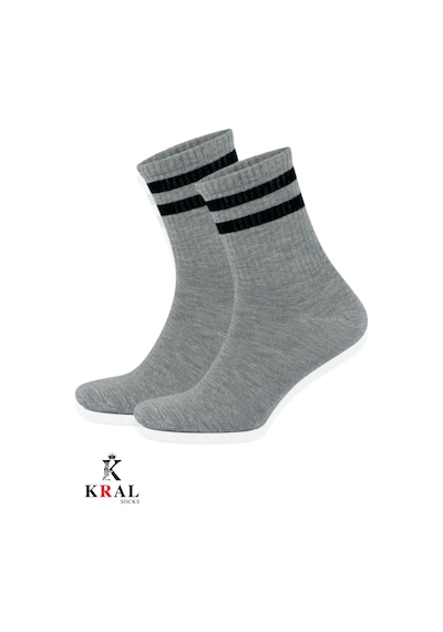 Kral Socks Erkek Kadın 12 Çift Çizgili Kolej Tenis Çorabı Pamuklu Terletmez Çorap Gri