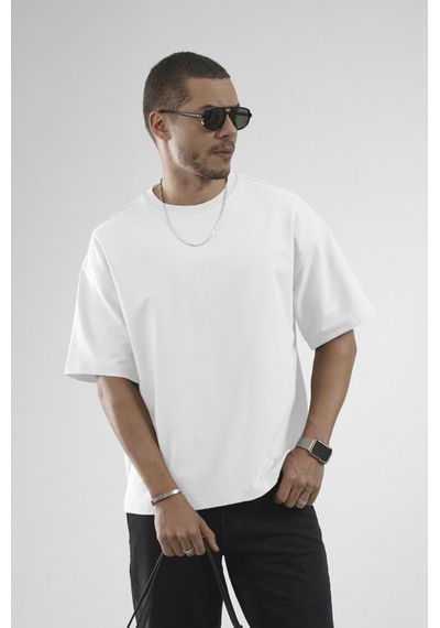 King Brich Oversize Kalıp Basic %100 Pamuklu Erkek Tişört Beyaz