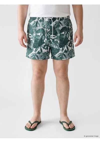 Lcw Swımwear Yeşil Kısa Boy Desenli Erkek Deniz Şortu