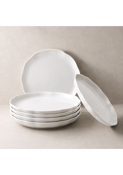Kütahya Porselen Bone Camila 6 Parça 20 Cm Pasta Tabağı Seti Sade Beyaz