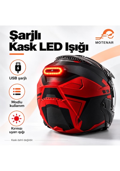 Motenar Kask Arkası Led Uyarı Işığı Usb Şarjlı Modlu 1 Adet