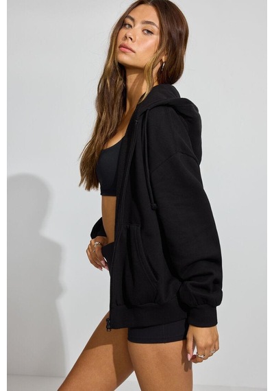 Seeh Siyah Fermuarlı Kadın Sweatshirt Sh263 Standart