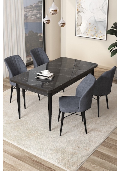 Canisa Arp Serisi, Siyah Mermer Desen Masa 71x110 Sabit Mutfak Masa Takımı, 4 Füme Sandalye Masa Siyah Mermer Desen Sandalye Füme Canisa Arp Serisi, Siyah Mermer Desen Masa 71x110 Sabit Mutfak Masa Takımı, 4 Füme Sandalye Masa Siyah Mermer Desen Sandalye Füme