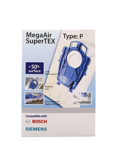 Bosch Ergomaxx, Siemens Dynapower İle Uyumlu Type P Süpürge Torbası 4lü Paket Mavi