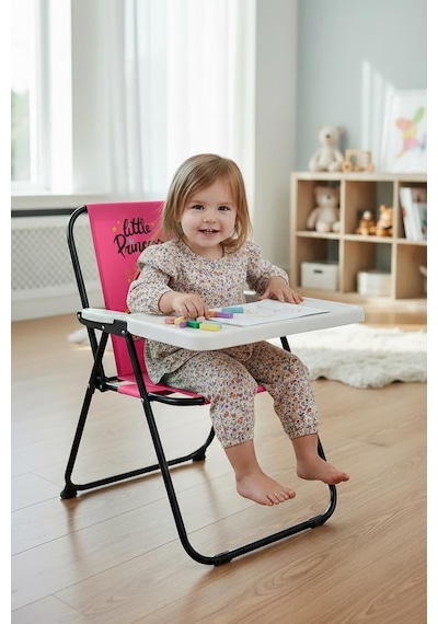 Exent Kids 2 6 Yaş, Little Princes Katlanır Portatif Çalışma Masası Ve Sandalye Tak-çıkar Masa-pembe Siyah