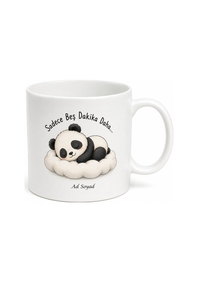 Uyuyan Panda Çizimli Sadece Beş Dakika Daha Diyenlere Kupa Bardak Hediye Tupya12175 Beyaz / Çok Renkli