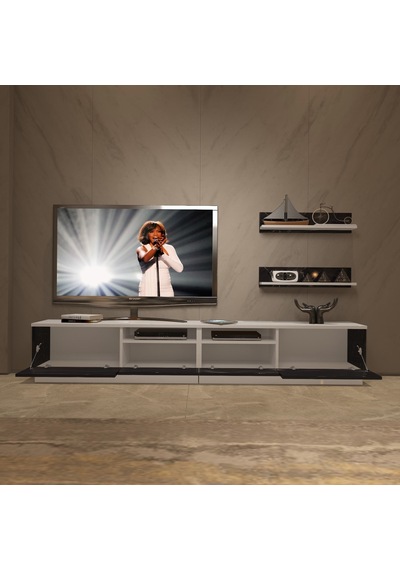 Decoraktiv Trendstyle 220rs Mdf Tv Ünitesi Tv Sehpası Beyaz - Siyah Mermer