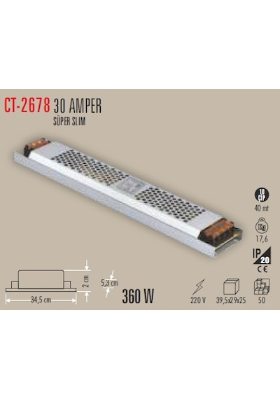 Cata Ct-2578 30 Amper 12 Volt Slim Şerit Led Trafosu (321611457)