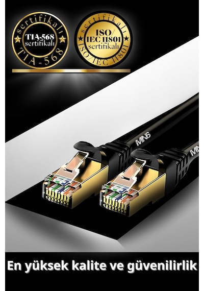 MN6 M109F Cat7 Kablo 15 Metre/Bakır-10gbps-50 Mikron Altın Kaplama/15M Cat7 Ethernet Kablosu
