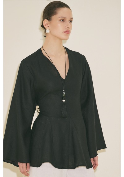 Manuka %100 Keten Volümlü Tunik Siyah Ss26tnk00002-01 Siyah