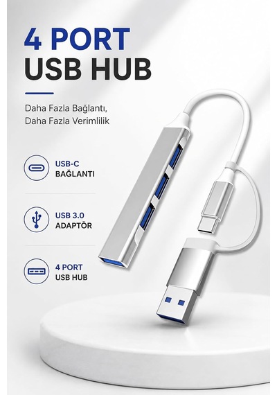 4 Port Usb-c Hub Usb 3.0 Adaptör Tablet Pc Macbook Uyumlu Ac809