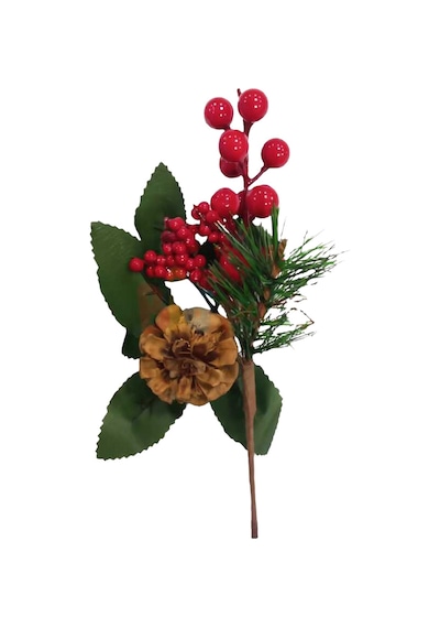 Yılbaşı Çam Dalı Orta Mini Berry Demeti Kozalaklı 22 Cm