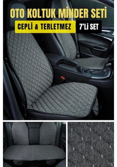 Dacia Duster 2023 +terletmez Kaymaz Keten Oto Minder Kılıf Komple Set 7 Parça Gri Ön Ve Arka