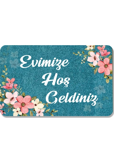 Dijital Baskılı Hoş Geldiniz Yazılı Çiçek Desenli Kapı Önü Paspası İç Ve Dış İçin Yıkanabilir Kaymaz Siyah
