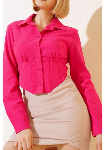 Trend Alisse Kadın Fuşya Vucuda Oturan Beli Lastikli Korse Crop Gömlek
