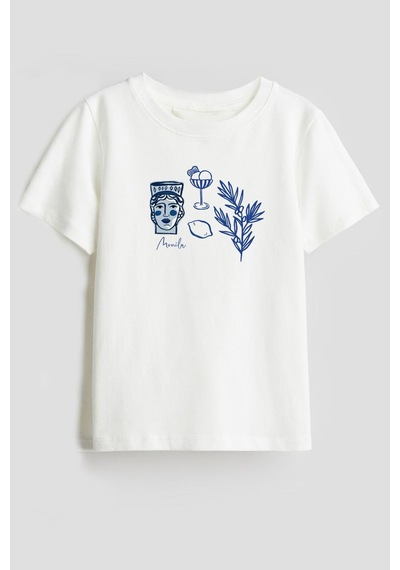Monila Unisex Çocuk Pamuklu Baskılı Bisiklet Yaka Kısa Kollu T-shirt Ekru