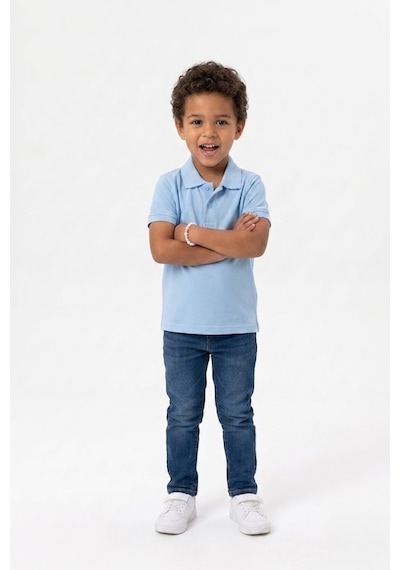 Nacar Store Unisex Çocuk Polo Yaka Kısa Kollu Lakost Tişört Okula Dönüş Bebk Mavi