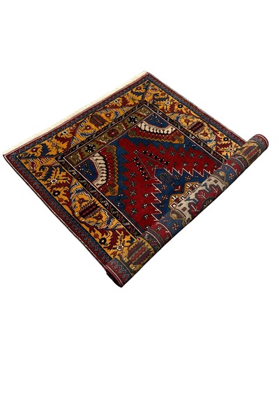 El Dokuması Eski Yaşlı Yahyalı Halısı 128x230 Kök Boyası Renkli %100 Yün Halı Kırmızı