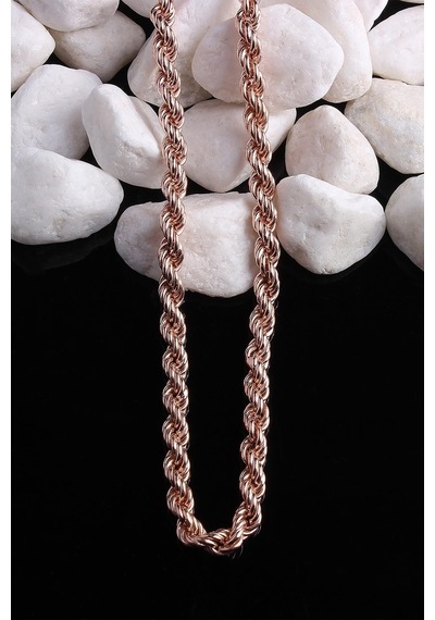 Omar Silver Unisex Halat Rose Gümüş Zincir 5 Mm Elmas Kesim Gümüş