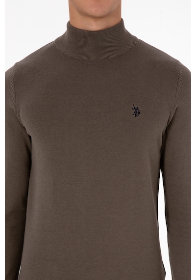 U.S. Polo Assn. Erkek Slim Fit Boğazlı Vizon Basic Kazak 50313712-VR052