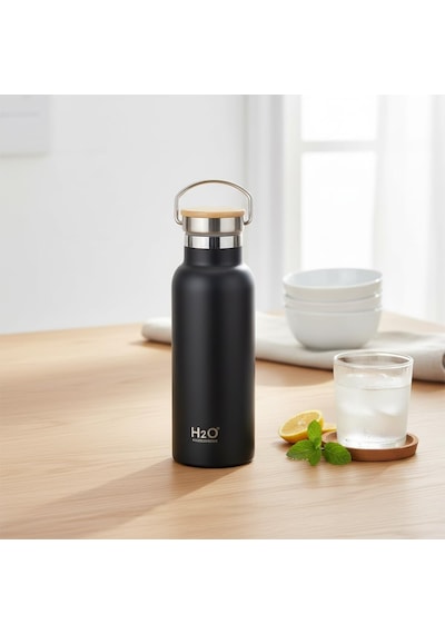 Tr Bambu Kapaklı Siyah Çelik Termos Matara - 500 Ml Sızdırmaz Kilitli Mug - Doğal Ahşap Detaylı Sıcak Ve Soğuk Genel