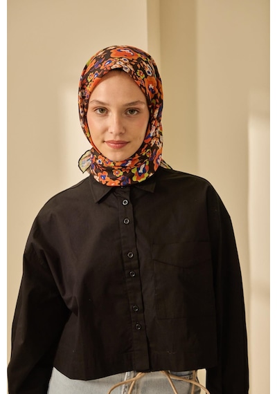 Silk Home Soft Eşarp 73090-02 Siyah, Turuncu, Yeşil, Saks