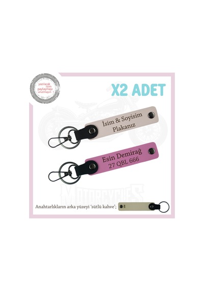 Detaylarda Saklı Şıklık Plaka Ve İsim Yazılı Çiftler İçin X2'li Deri Anahtarlık, Pudra-pembe-sk Çok Renkli