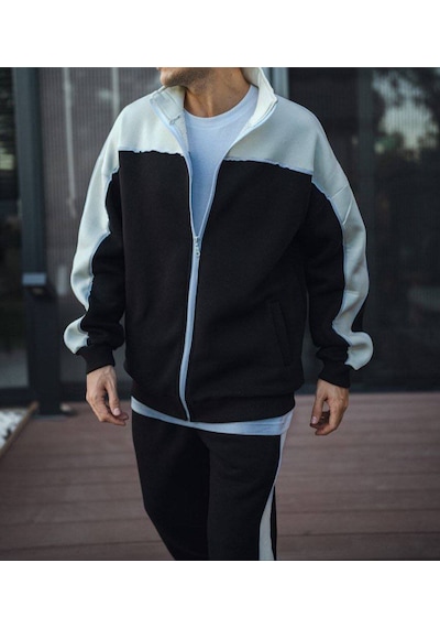 Lulikwear Fermuarlı Kapüşonlu Oversize Pamuklu Sweatshirt Takım Siyah
