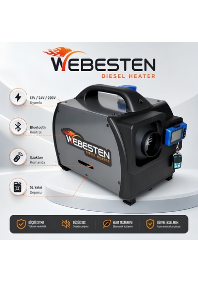 Webesten Wbs-bc-001 Çanta Tipi Dizel Isıtıcı 12v 24v 220v Bluetoothlu Taşınabilir Isıtıcı