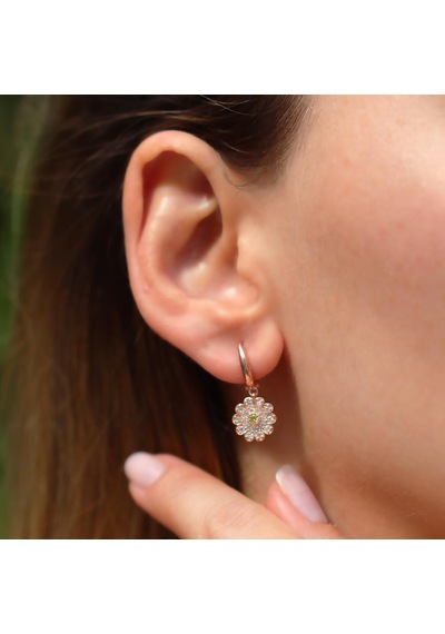 Papatya Zirkon Taşlı Rose Gold Kaplama Gümüş Küpe Gümüş