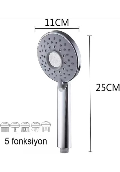 Euromix Masajlı 5 Fonksiyonlu El Duş Başlığı Tekbaşlık Krom - Parlak