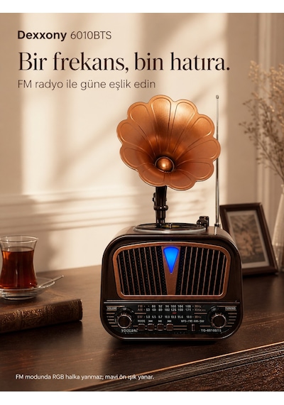Dexxony Elite 6010bts Güneş Panelli Bluetooth Nostaljik Gramofon Radyo