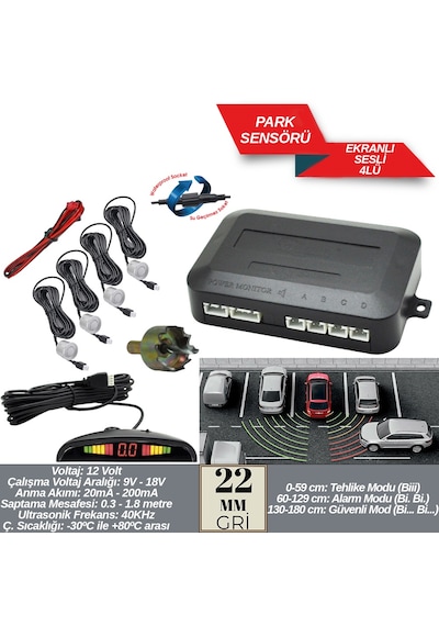 Replax Park Sensörü 22 Mm Gri Ekranlı Sesli A+kalite Br0015923