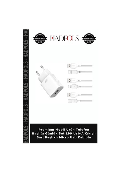 Premium Mobil Ürün Telefon Başlığı Günlük Set L99 Usb-a Çıkışlı Şarj Başlıklı Micro Usb Kablolu