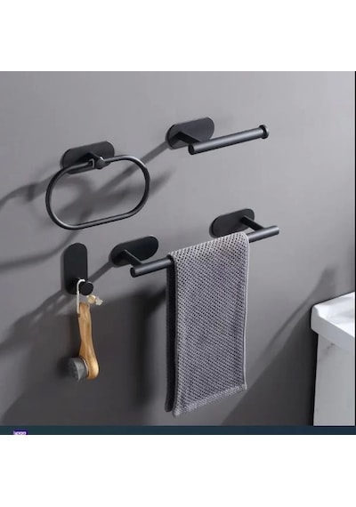Kendinden Yapışkanlı Banyo Seti 4 Lü Mat Siyah Çok Renkli