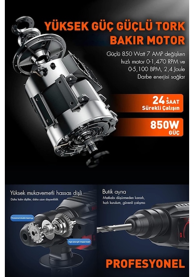 Assur 850W Darbeli Metal Şanzıman Kırıcı Delici Hilti Matkap - 1795
