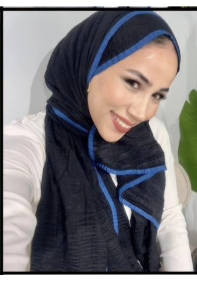 Modakaşmir Aminenesil Biyeli Müslin Şal Siyah Saks Renk K.lacivert