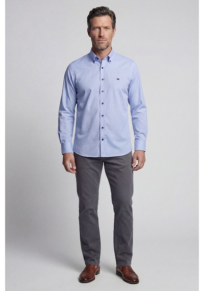 Xint Bisse Mavi Regular Fit Cepsiz Uzun Paşa Yaka Gömlek Bsgmeks26316 E35