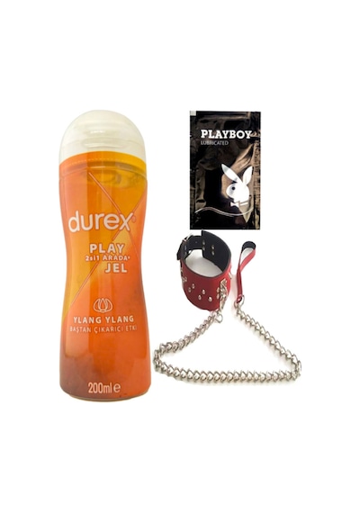 Durex Play 2si1 Arada Ylang Ylang Baştan Çıkartmaya & Kayganlaştırmaya Jel 200 Ml + Kırmızı Deri Tasma + Hediye