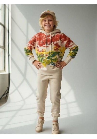 Zekids Erkek Çocuk Batik Desenli Kapüşonlu Sweatshirt-16644 Renkli