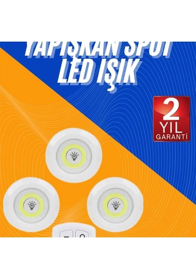 Uzaktan Kumandalı 3'lü Cob Led Spot Lamba Seti Dolap Ve Mutfak Rafı Işığı Diğer