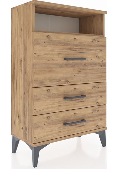 Arges Komodin Tek Raflı 3 Çekmeceli 60x30x96 Çam-çam Çam