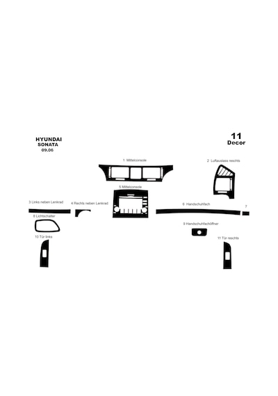Hyundai Sonata Torpido Kaplama 2006-2008 11 Parça Piano Black