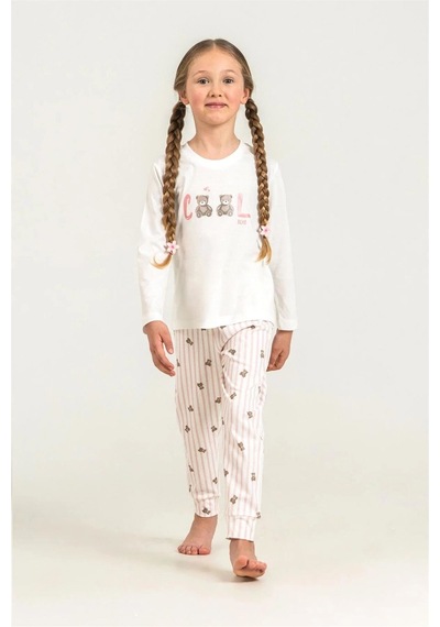 Rolypoly Kız Çocuk Baskılı Pijama Takımı Beyaz Rp3912-3