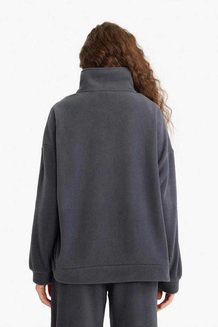 Defacto Oversize Dik Yaka Fermuarlı Baskılı Polar Antrasit Kadın Sweatshirt Y2649az/ar191 Antrasit