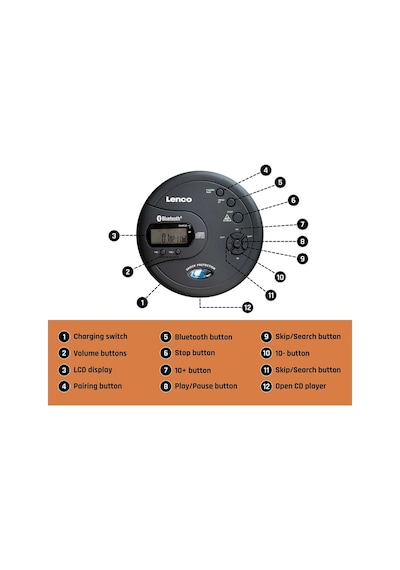 Lenco Cd-300bk - Darbeye Dayanıklı Taşınabilir Bluetooth Cd-mp3 Çalar - Siyah