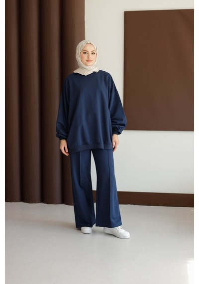 Moonsc Kadın Oversize 2 İplik Tesettür Takım Lacivert