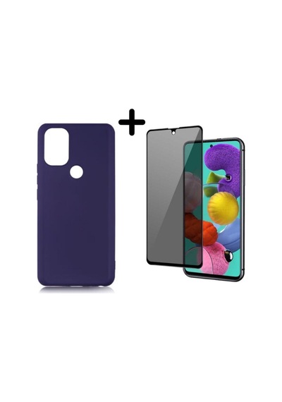 Omix X500 Soft Yumuşak Silikon Telefon Kılıfı Ve Hayalet Tam Kaplayan Cam Ekran Koruyucu Lacivert