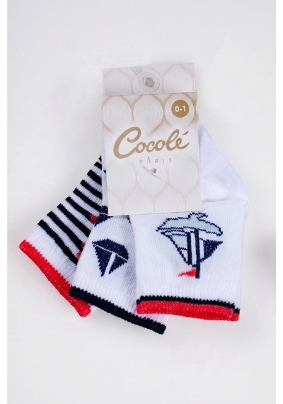 Cocole Socks Erkek Çocuk Soket Çorabı 3 Lü Set Pamuklu Yelkenli & Çapa Desenli Çok Renkli